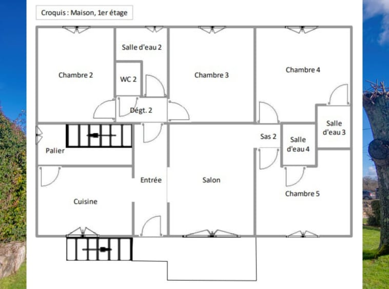 First floor house plan with rooms labelled in French.